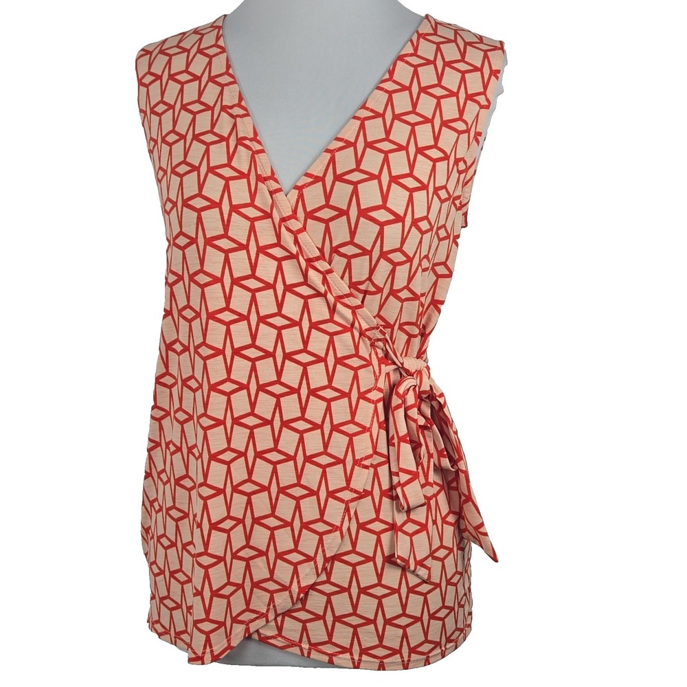 41 Hawthorne‎ Peach Orange Print Small Sleeveless Wrap Top S